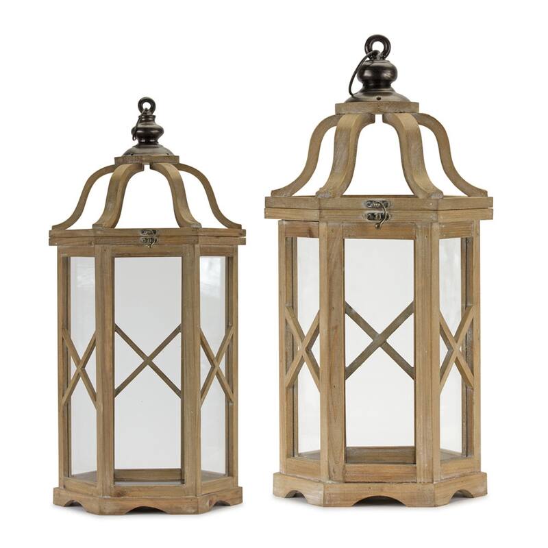 Wood and Metal Lantern (Set of 2) - 12 x 12 x 31; 9 x 9 x 23.5