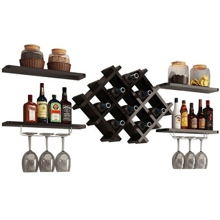 Black 5 Piece Wall Mounted Wine Rack Set with Storage Shelves - 20.3" x 8" x 14.2"(L x W x H)
