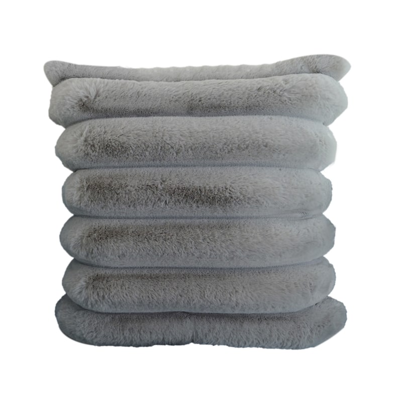 Madrid Collection Ultra Soft Ribbed Faux Fur Throw Pillow - Silver