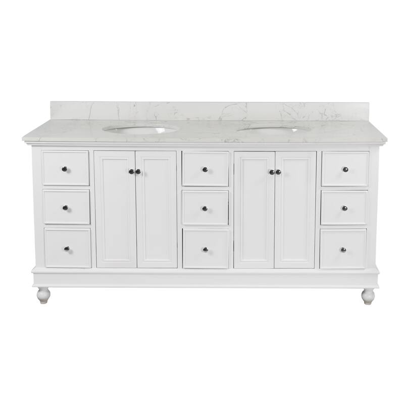 KitchenBathCollection Bella 72" Double Bathroom Vanity with Engineered Marble Top