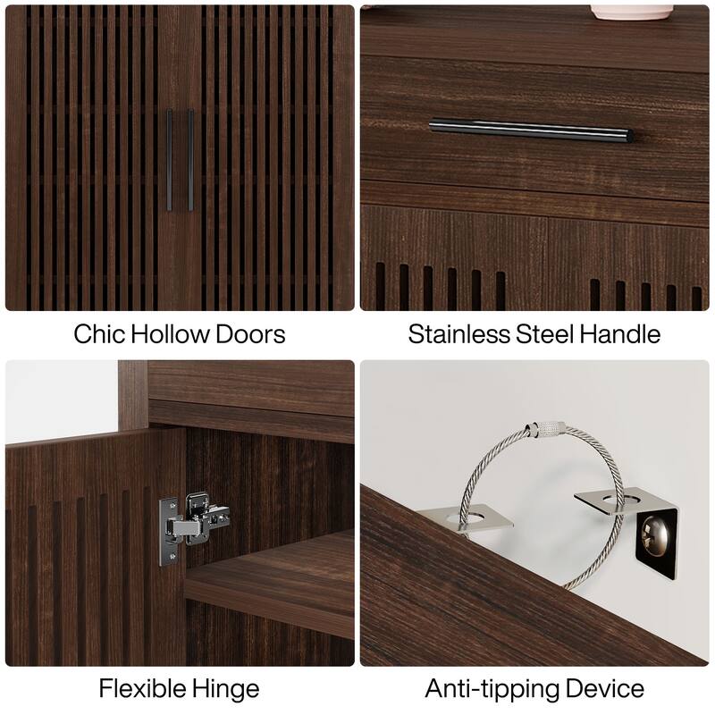 Shoe Cabinet with Louvered Doors & Drawer, Freestanding Wooden Shoe Rack for Entryway