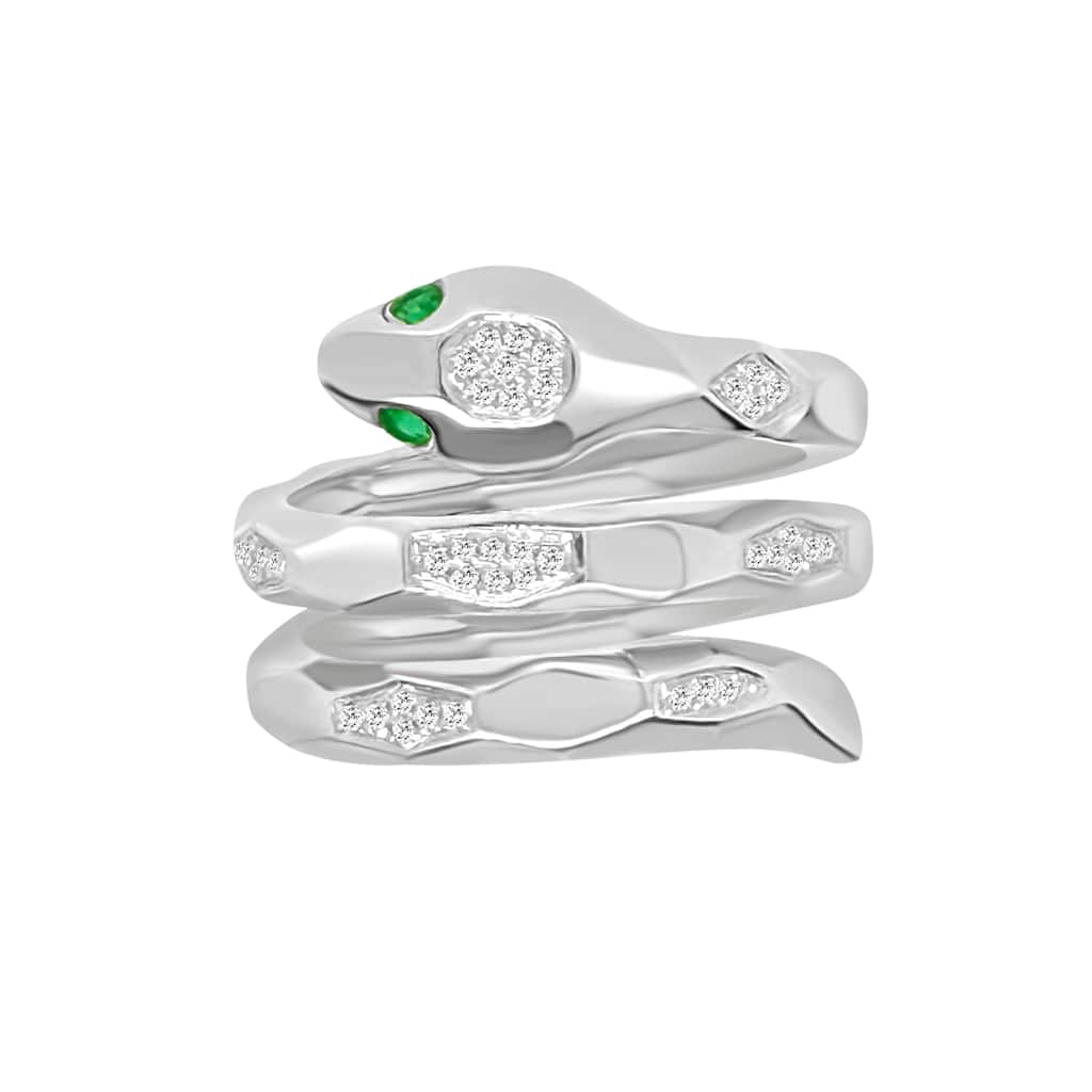 Auriya 14k Gold Diamond and Emerald Snake Wrap Ring 0.15 ct. tw. (F-G, VS)