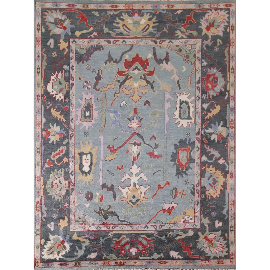 Blue Oushak Oriental Area Rug Handmade Wool Carpet - 8'1"x 9'10"
