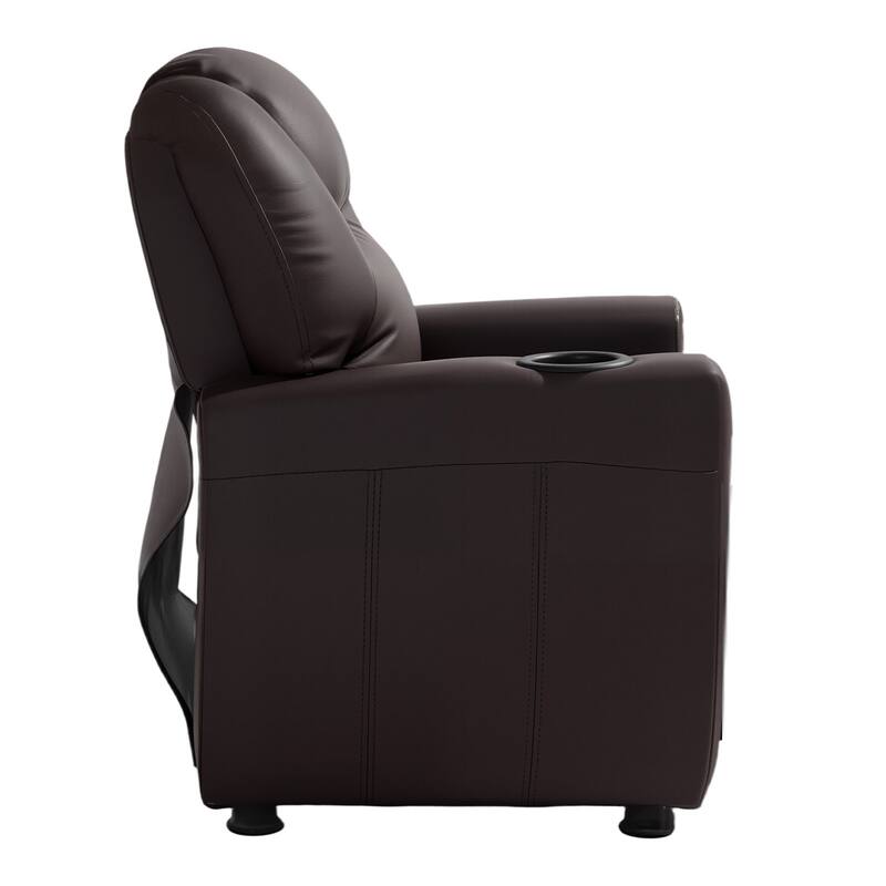 Kids Recliner Chair with Adjustable Backrest, Cup Holders and Leather Surface - 22.4 x 20.3 x 25.8 in