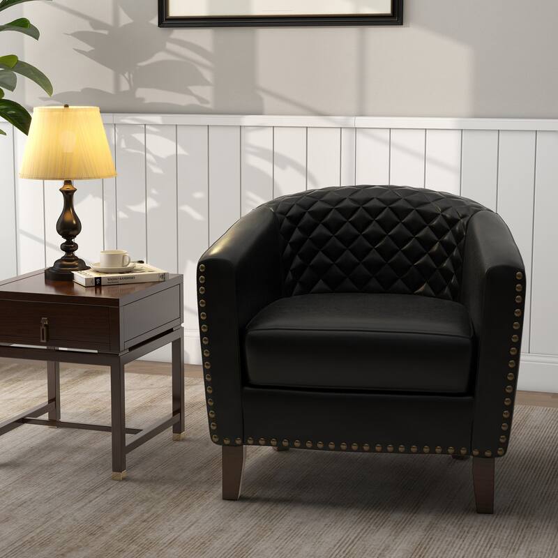 Ethan Accent Chair Barrel PU Leather with Nailhead Trim