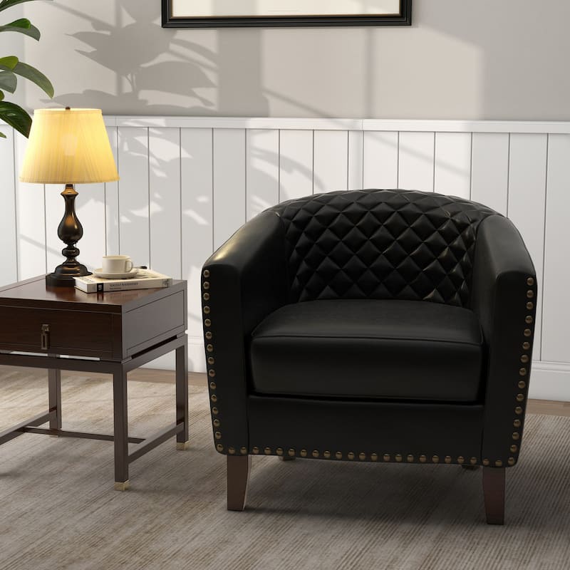 Ethan Accent Chair Barrel PU Leather with Nailhead Trim