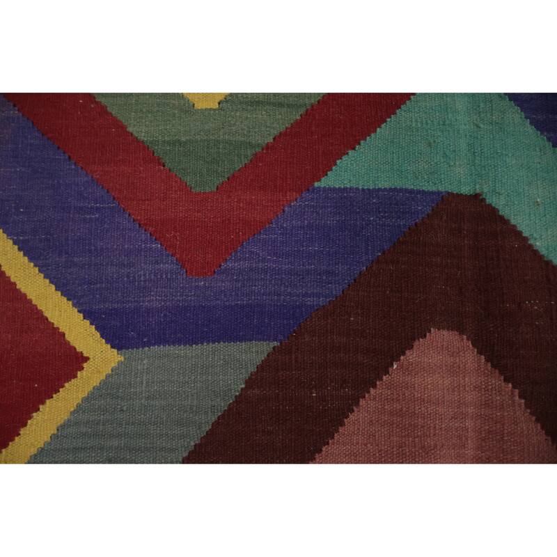 Hand Woven Oriental 100% Wool Carpet Southwestern Modern Multi-Colored Kilim Area Rug - 9' 7'' X 8' 1''