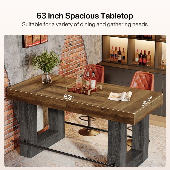 63-Inch Counter Height Bar Table, Large High Top Kitchen Table