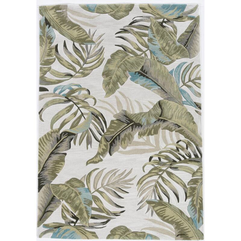 Porch & Den Hand-tufted Sage Tropics Area Rug - 5'6" Round - Ivory