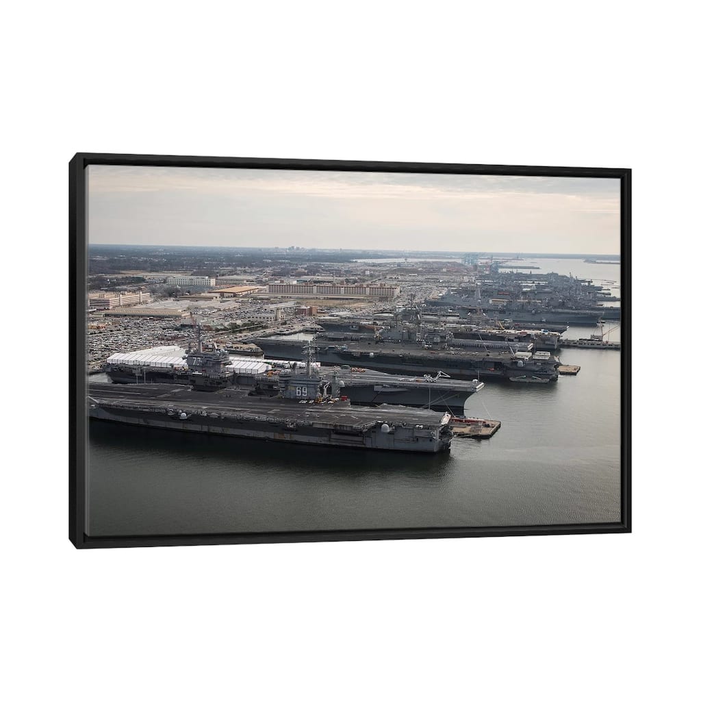 iCanvas "Aircraft Carriers In Port At Naval Station Norfolk, Virginia I" by Stocktrek Images Framed