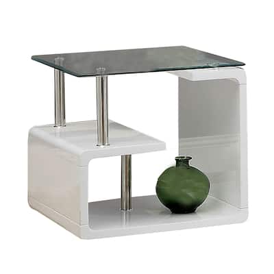 23.63 in. White and Clear Rectangle Glass End Table, Sturdy Build End Side Table for Living Rooms
