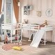 preview thumbnail 1 of 7, L-Shaped Twin Loft Bed with Ladder & Slide for 2 Kids, Solid Pine Loft Bedframe with Safety Guardrail & Under Bed Storage Space White - Twin