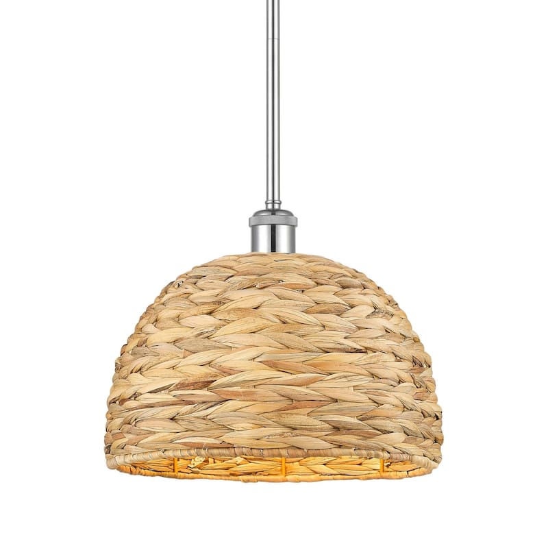 Innovations Lighting 516-1S-11-12 Woven Rattan Pendant Woven Rattan - Polished Chrome / Natural