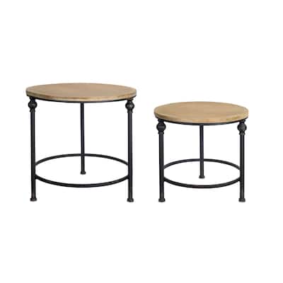 set of 2 metal and wood sleek table 22"