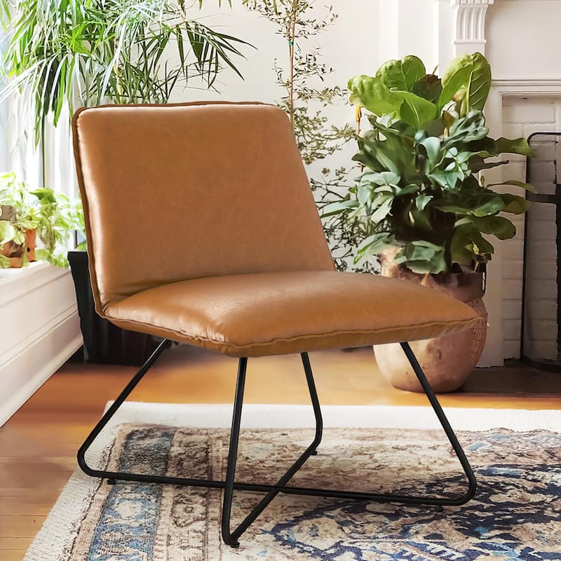 LUE BONA Mid Century Faux Leather Accent Chair With Adjustable Backrest - 31.5'' H X 22.2'' W X 23.6'' D