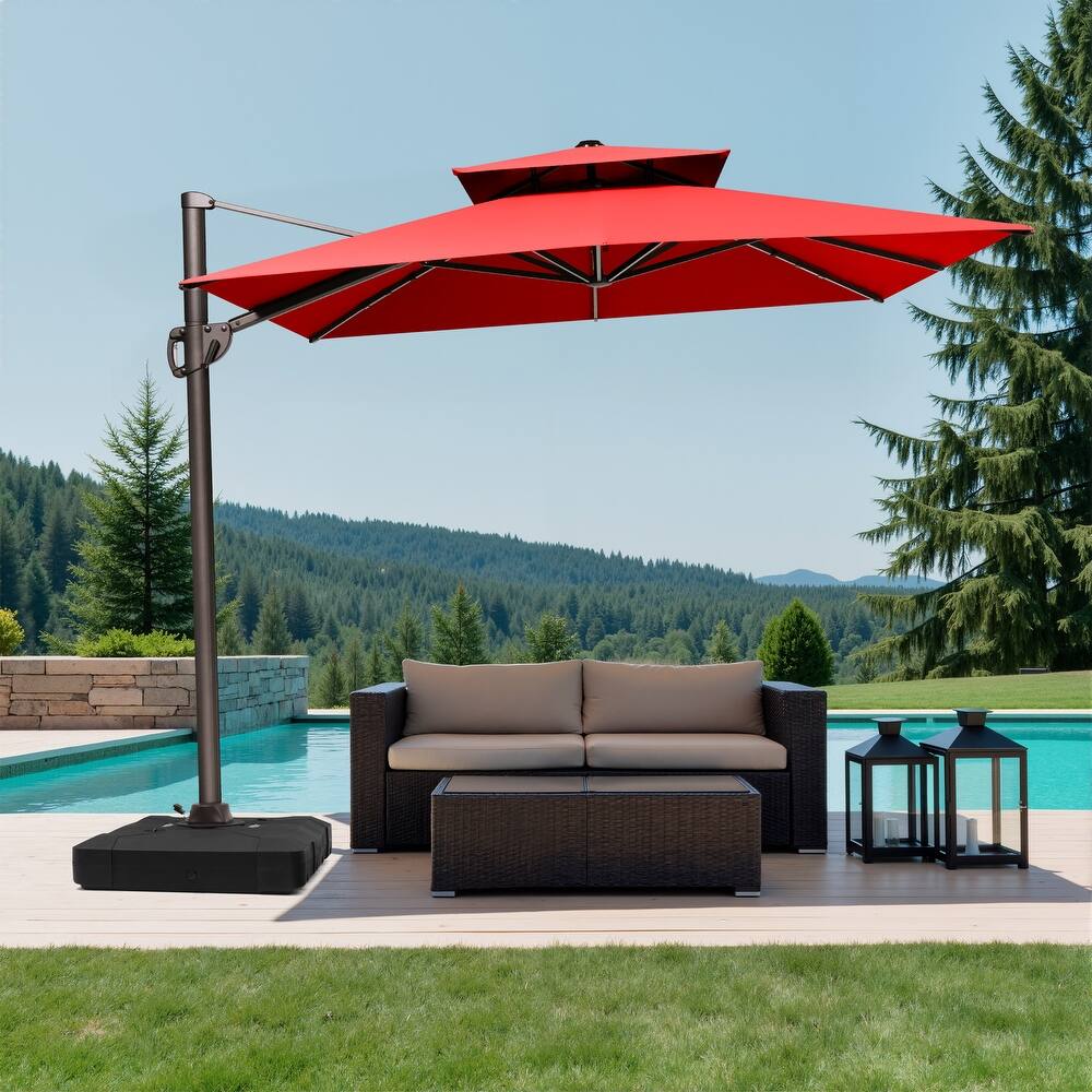 10.5 ft. x 9 ft. Double top 360-Degree Rotation Cantilever Patio Umbrella with Base