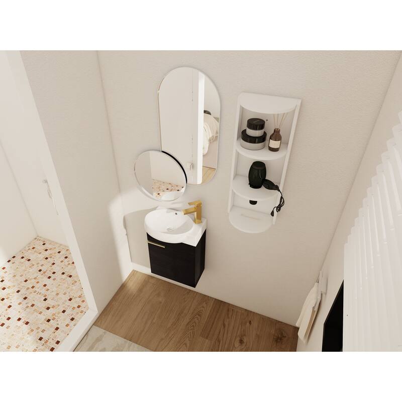 Compact Bathroom Vanity with Sink, Oval Single Ceramic Sink Bathroom Cabinet for Small Bathroom