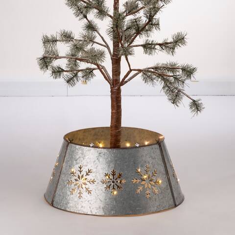 Glitzhome Christmas Metal Diecut Snowflake Tree Collar with Lights