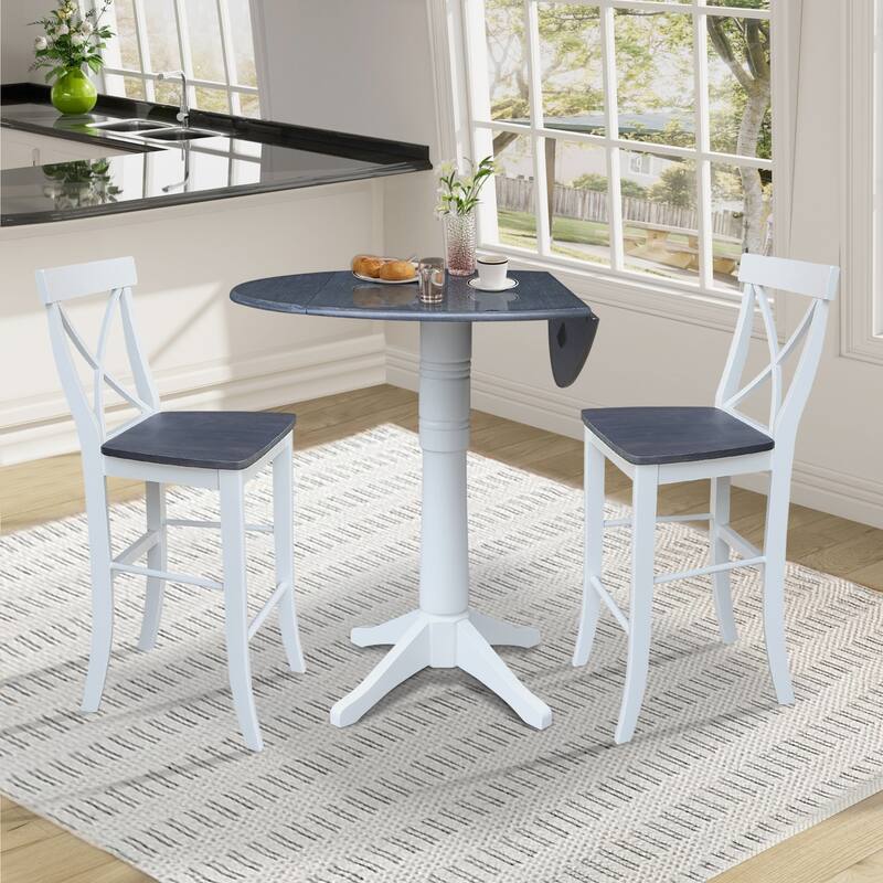 42" Round Top Dual Drop Leaf Pedestal Table with Stools