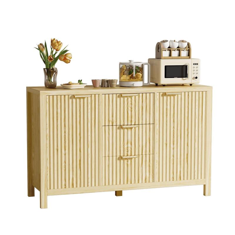 Gymojoy 47" Fluted Sideboard Buffet Cabinet with 3 Drawers, Adjustable Shelves for Living Room, Dining Room