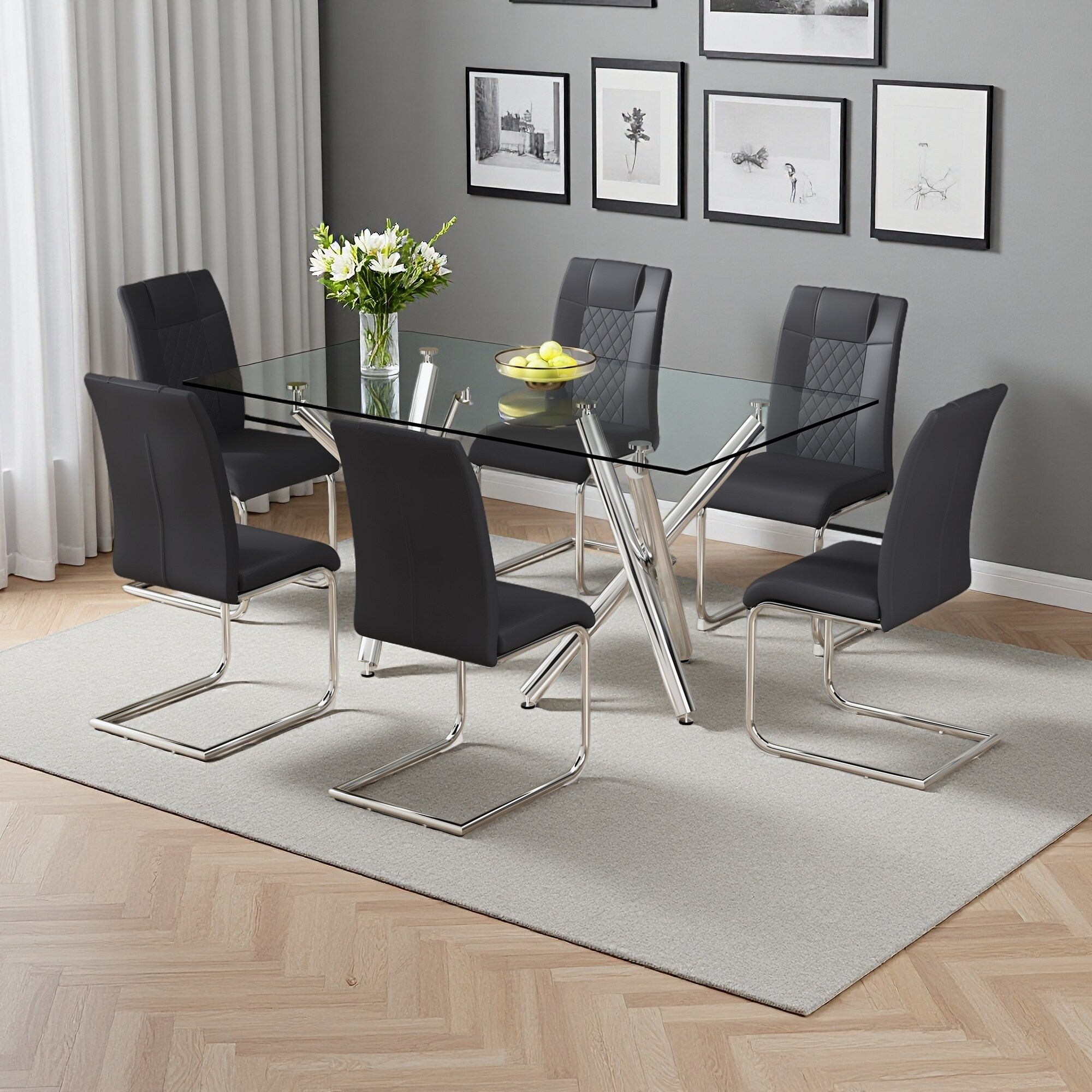 38"H Set of 6 Faux Leather Upholstered Dining Chairs with Metal Legs