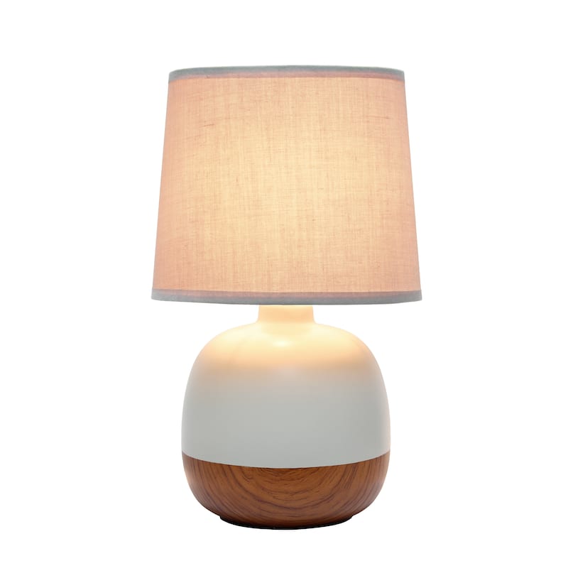 Simple Designs Petite Mid Century Table Lamp, Dark Wood and Light Gray - N/A
