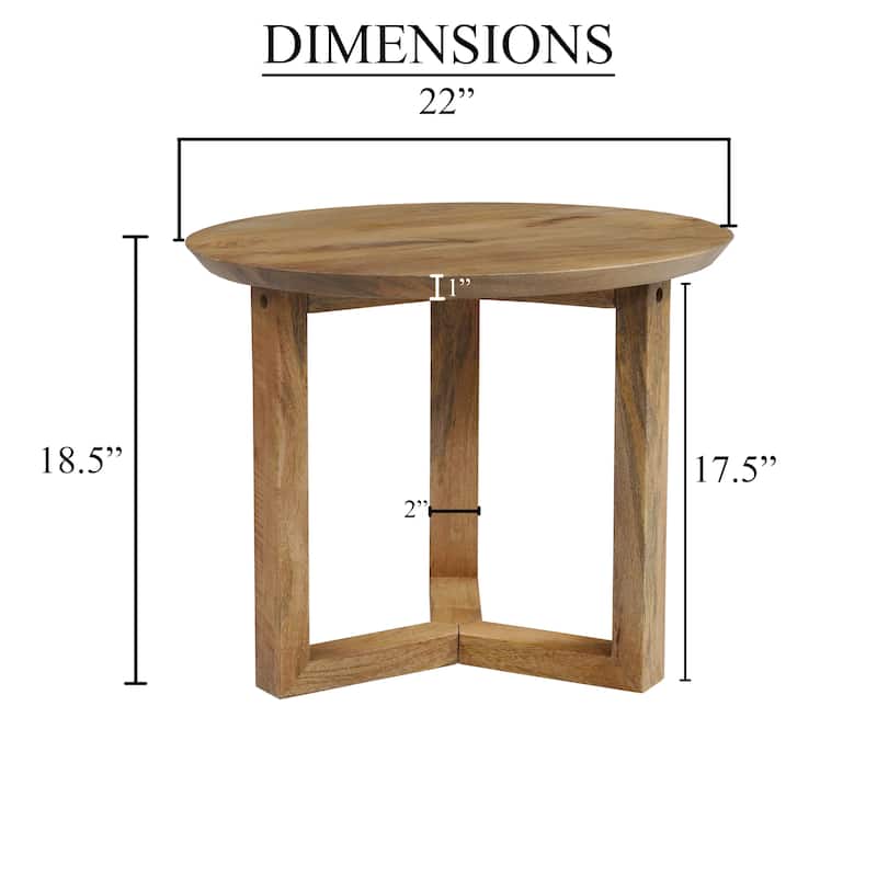 Nina 18.5" Round Handcrafted Side End Table, Natural Brown Mango Wood