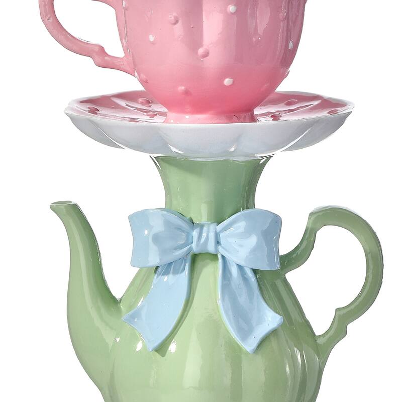 9" Resin Teapot And Cup Candle Holder