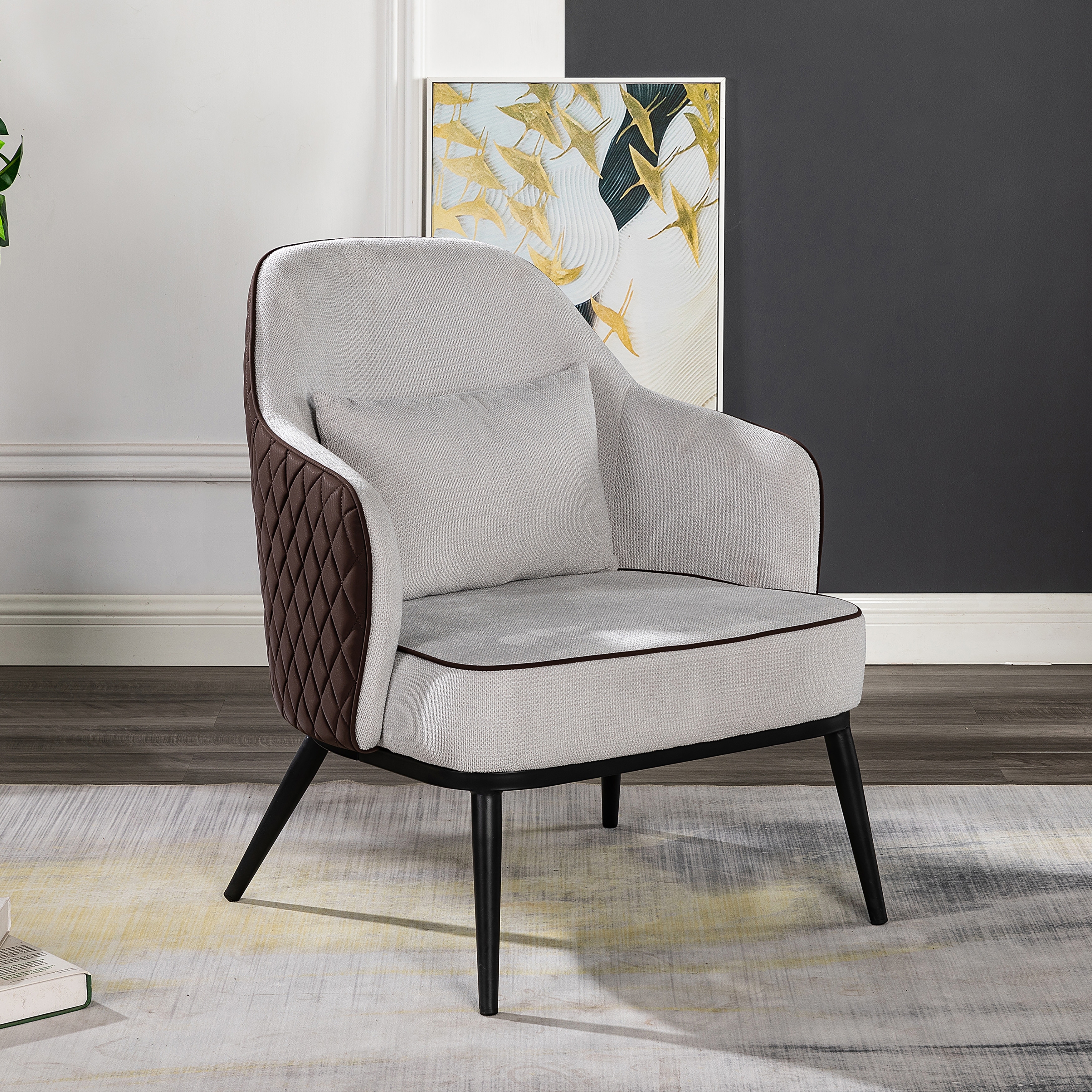 Furniture of America Alsine Grey Transitional Faux Leather Diamond Quilted Accent Chair