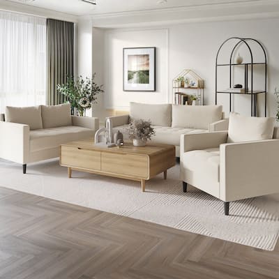 CraftPorch Contemporary Minimalist Linen Upholstered 3-Piece Living Room Set
