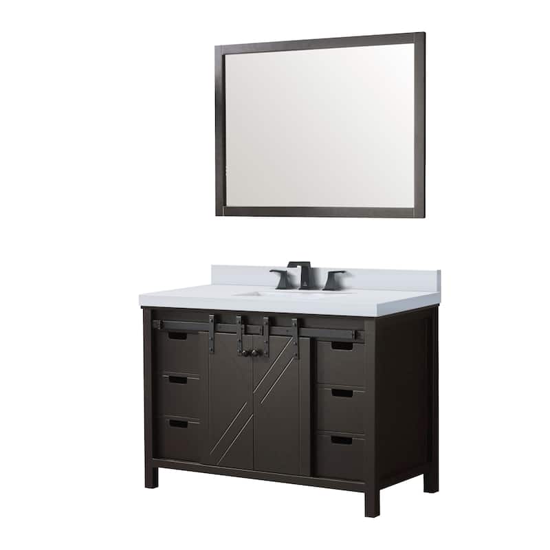 Marsyas 48 in W x 22 in D Brown Bath Vanity, Cultured Marble Countertop, Faucet Set and 44 in Mirror