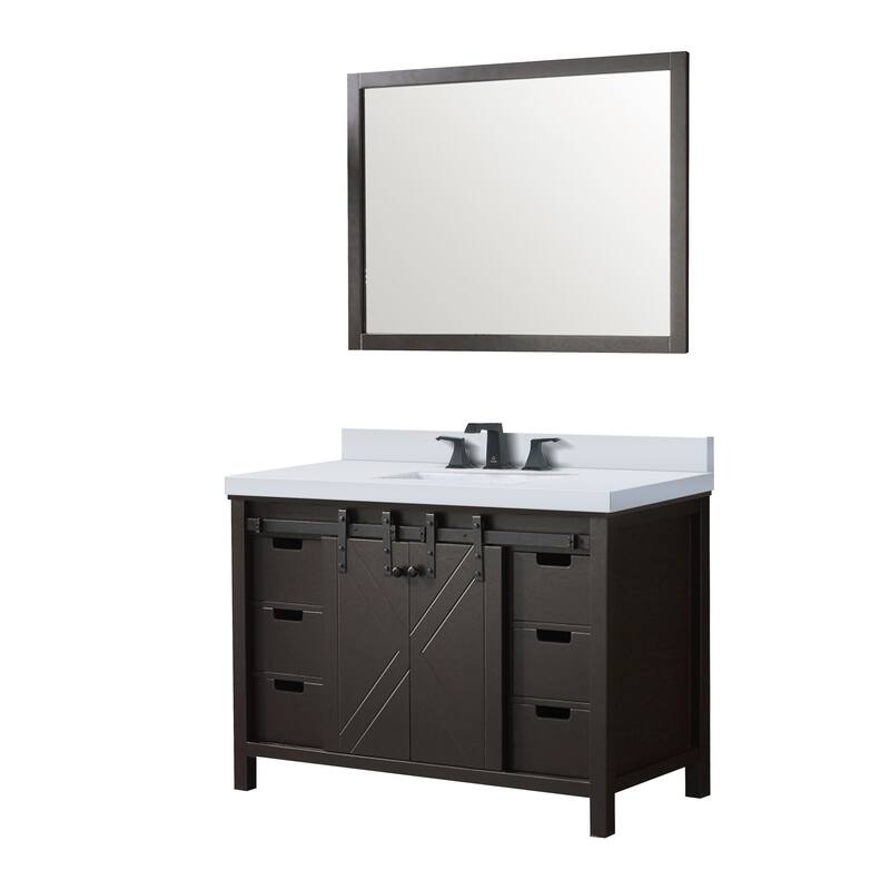 Marsyas 48 in W x 22 in D White Bath Vanity, Grey Quartz Countertop, Faucet Set and 44 in Mirror