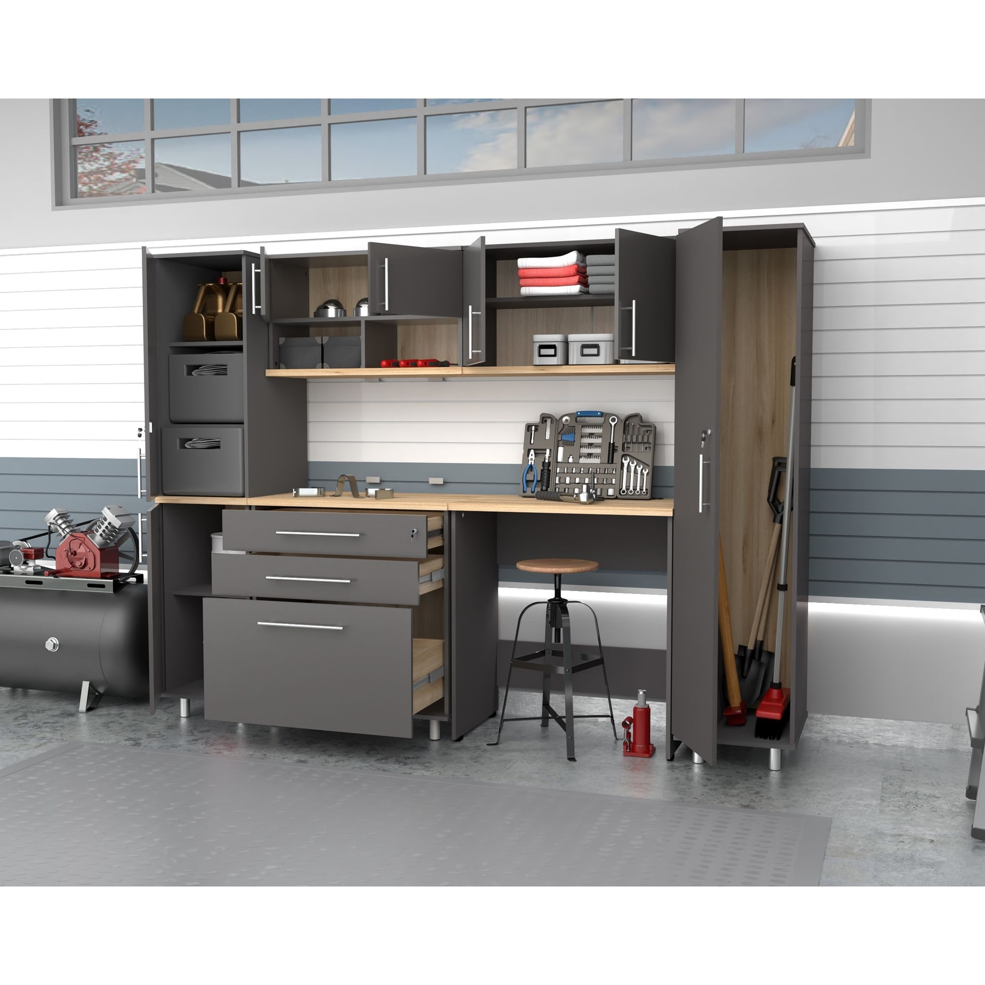 Inval Kratos 6-Piece Garage Storage System - Dark Grey