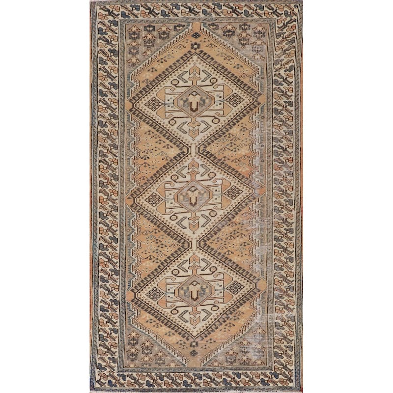 Distressed Bakhtiari Persian Vintage Area Rug Handmade Wool Carpet - 5'2" x 9'11"