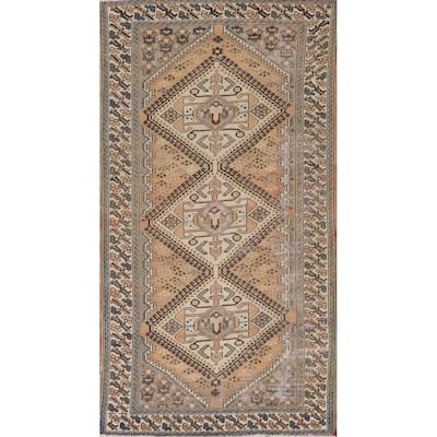 Distressed Bakhtiari Persian Vintage Area Rug Handmade Wool Carpet - 5'2" x 9'11"