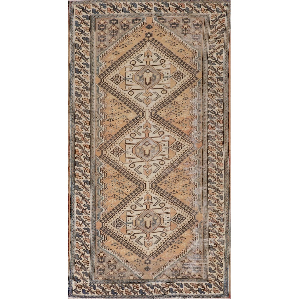 Distressed Bakhtiari Persian Vintage Area Rug Handmade Wool Carpet - 5'2" x 9'11"