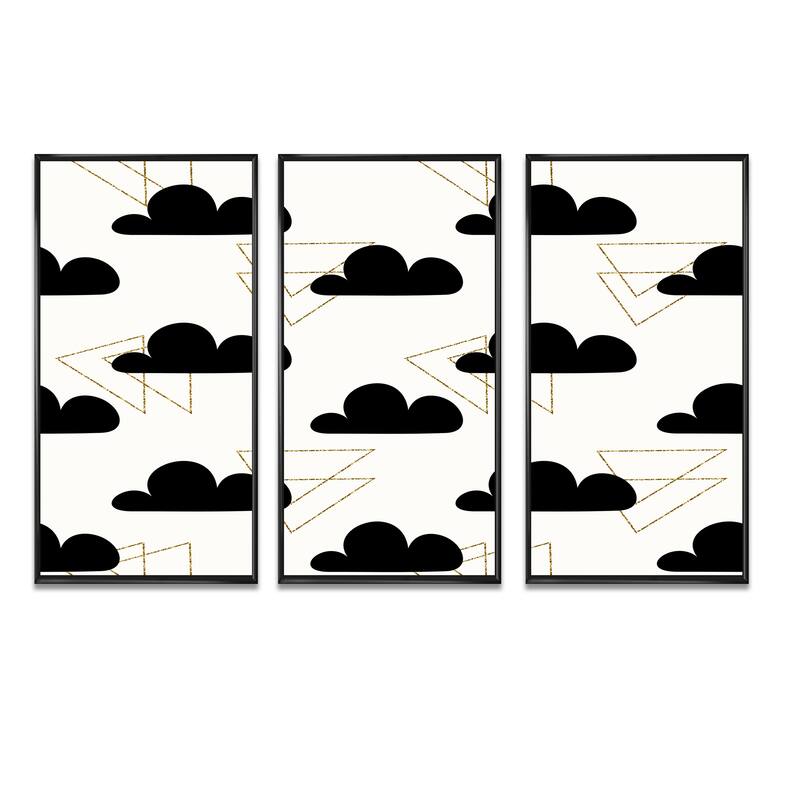 Designart "Black Clouds On Yellow Triangles" Modern Framed Art Prints
