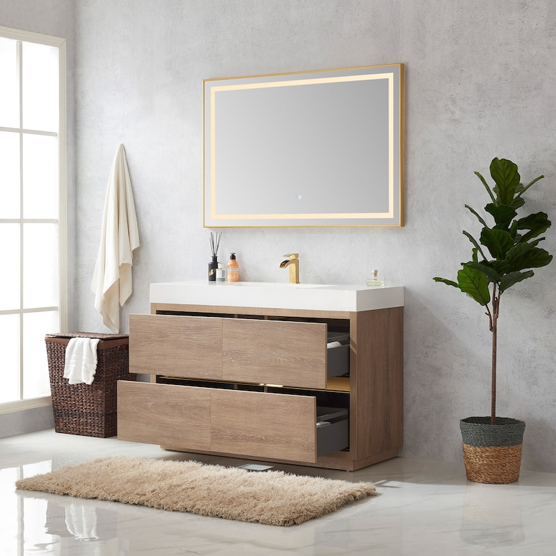 Huesca 48" Single Sink Bath Vanity with White Sink Top and Mirror