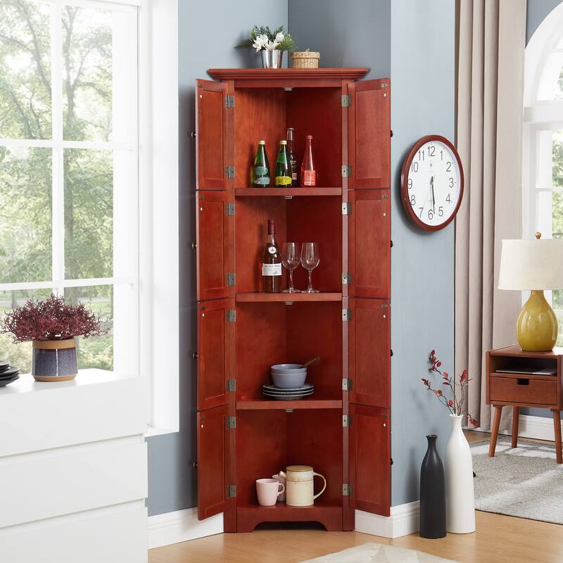Cherry 8-Door Corner Cabinet Pantry Cabinet Storage Cabinet Sideboard - Cherry