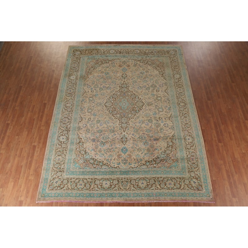 Hand Knotted Oriental 100% Wool Carpet Traditional Floral Peach Mashad Area Rug - 12' 9'' X 9' 10''