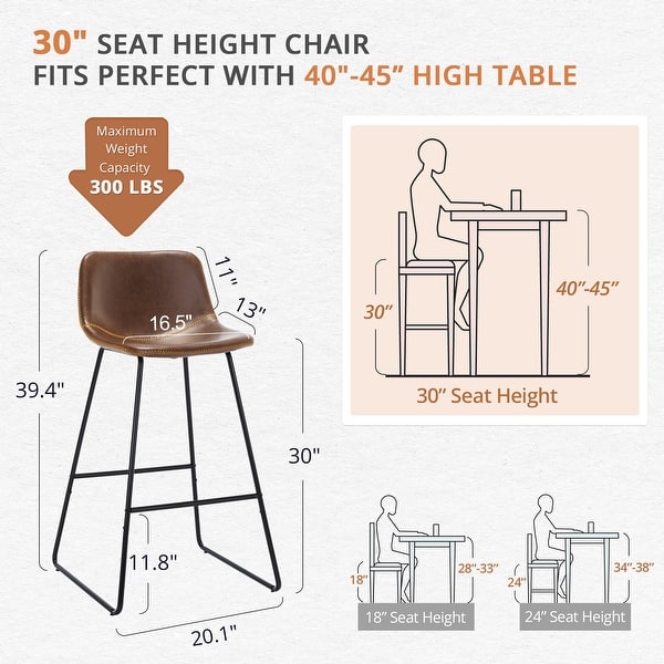 dimension image slide 4 of 9, LUE BONA Modern Faux Leather Metal Frame Counter Height Bar Stools (Set of 4)