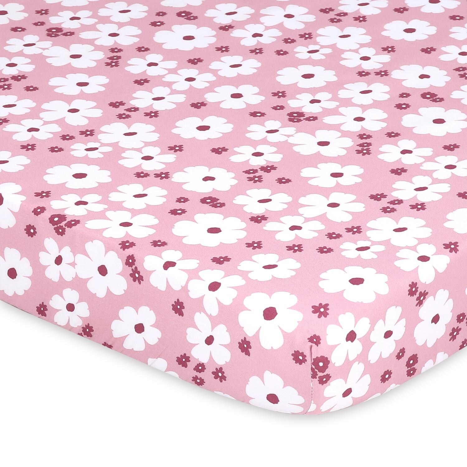 The Peanutshell Fitted Crib Sheet Set For Baby Girls, Daisy, 4 Pack Pink Mauve