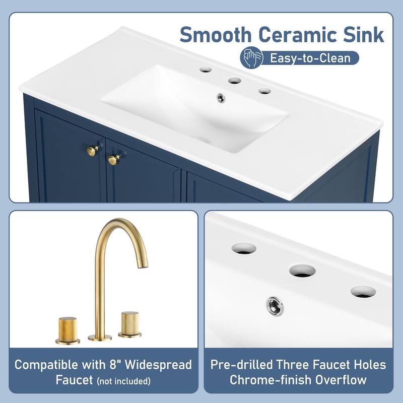 36" Bathroom Vanity with Sink, Bathroom Cabinet with Soft-Closing Door, 4 Drawers of Different Sizes, Solid Wood Frame and Leg