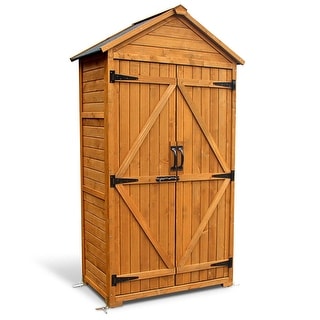 Shop Mcombo Outdoor Storage Cabinet Tool Sheds Backyard Garden Utility Wooden Organizer With Lockable Double Doors 1000 Overstock 28949552 Redwood