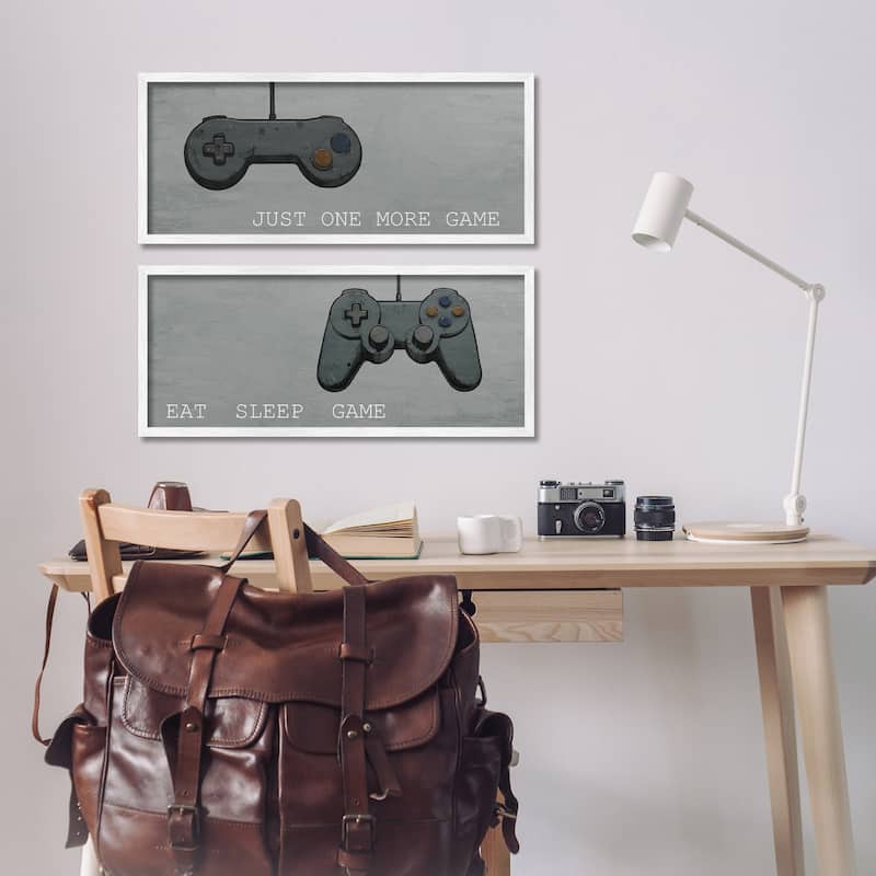 Stupell Gamer Phrases on Grey Framed Giclee Art Design By Kim Allen (Set of 2)