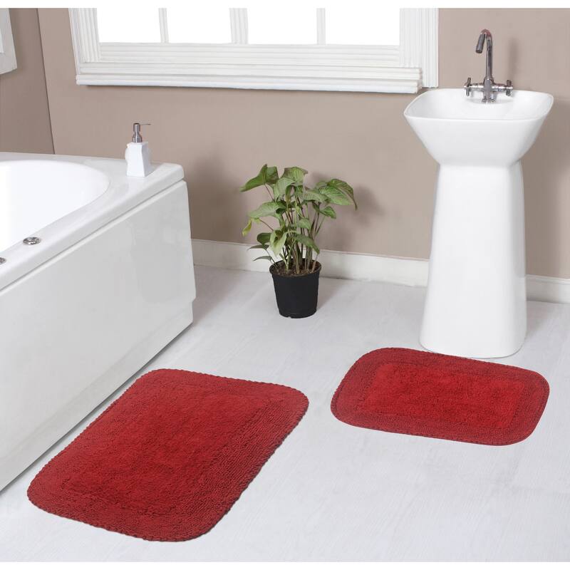 Radiant Collection Absorbent Cotton 2 Piece Set Machine Washable Bath Rug - Red
