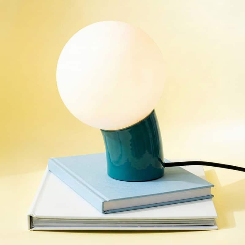 Vino LED 7.95 in Glossy Teal Midcentury Round Globe Dimmable Bedside Nightstand Desk Lamp with Fast Charging USB-C Port