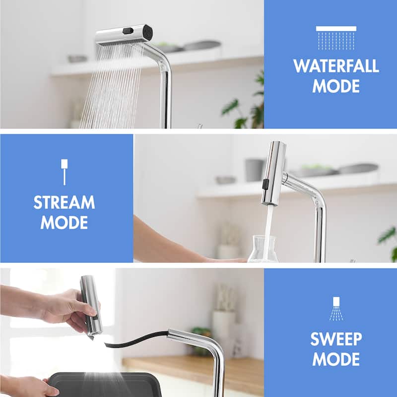 Single Handle 14.5 in. Pull Out Sprayer Touchless Kitchen Faucet with 360° Swivel Spout 1-Hole Basin Sink Tap