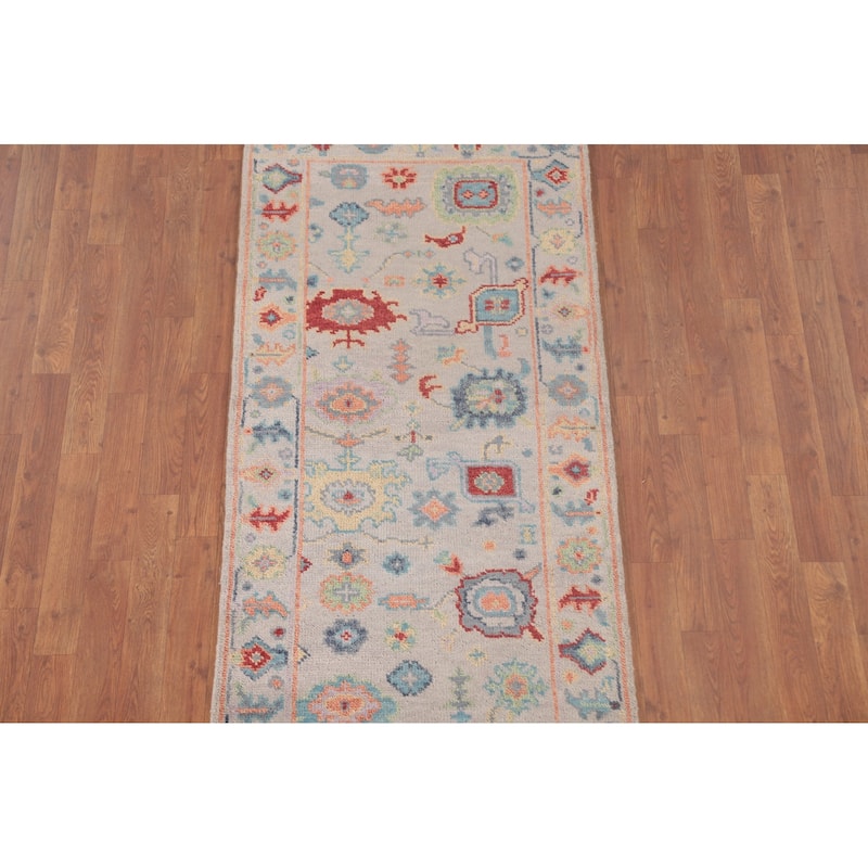 Transitional Floral Oushak Accent Rug Hand-Knotted Grey Wool Carpet - 2'8"x 5'11"