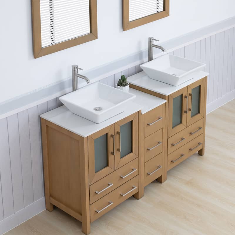 Vanity Art 60" Double Sink Bathroom Vanity Set with Engineered Marble Top and Free Mirror - 60 W X 18.5 D X 31.1 H